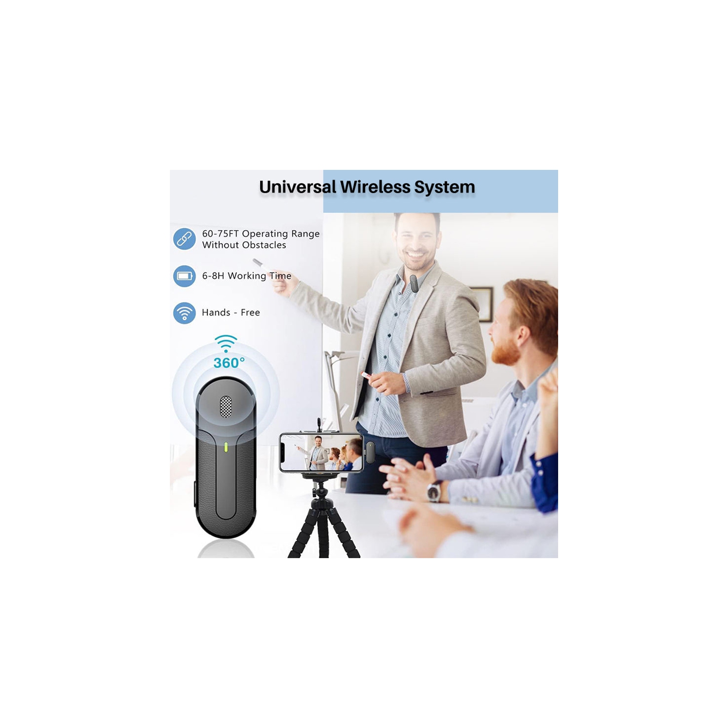 Micro-cravate sans fil double avec réduction du bruit DSP, 3 modes de suppression du bruit, batterie 40H, jumelage automatique, microphone à 360°,