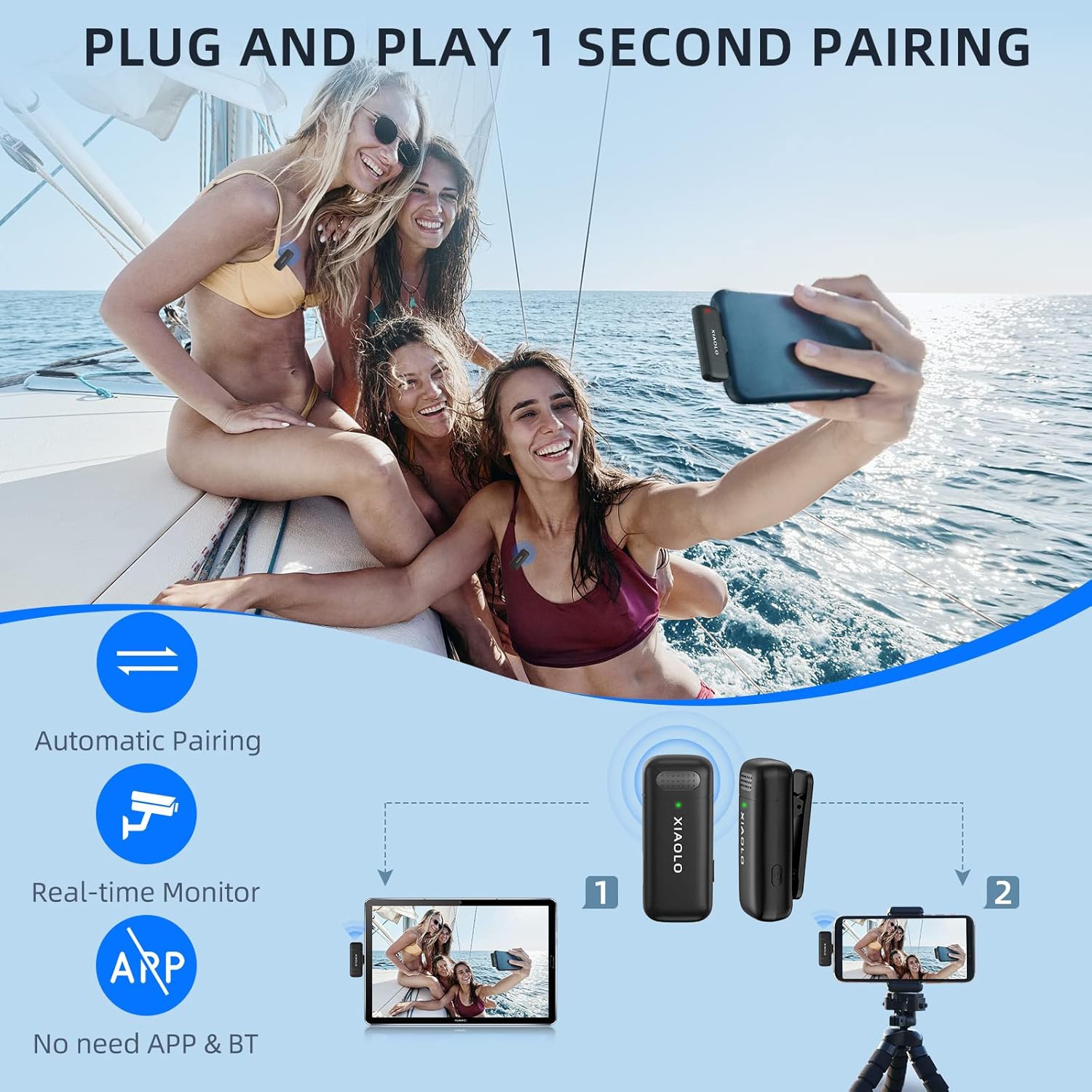 Microphone sans fil pour téléphones Android, micro-cravate Clip On Lapel Mics pour téléphones USB C pour enregistrement