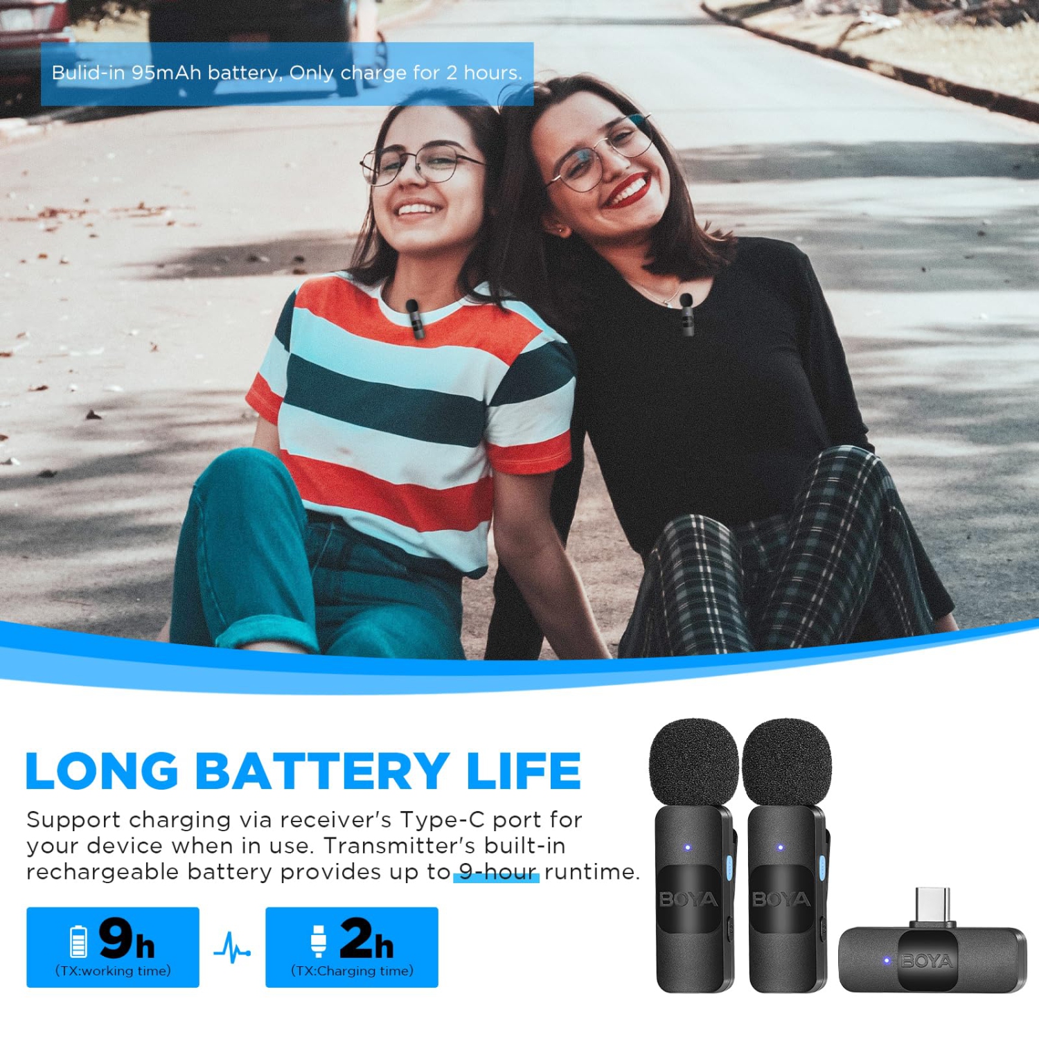 Dual Wireless Lavalier Lapel Microphone for Android Smartphone Laptop - Mini Omnidirectional USB C Condenser Video Recording Mic for Interview