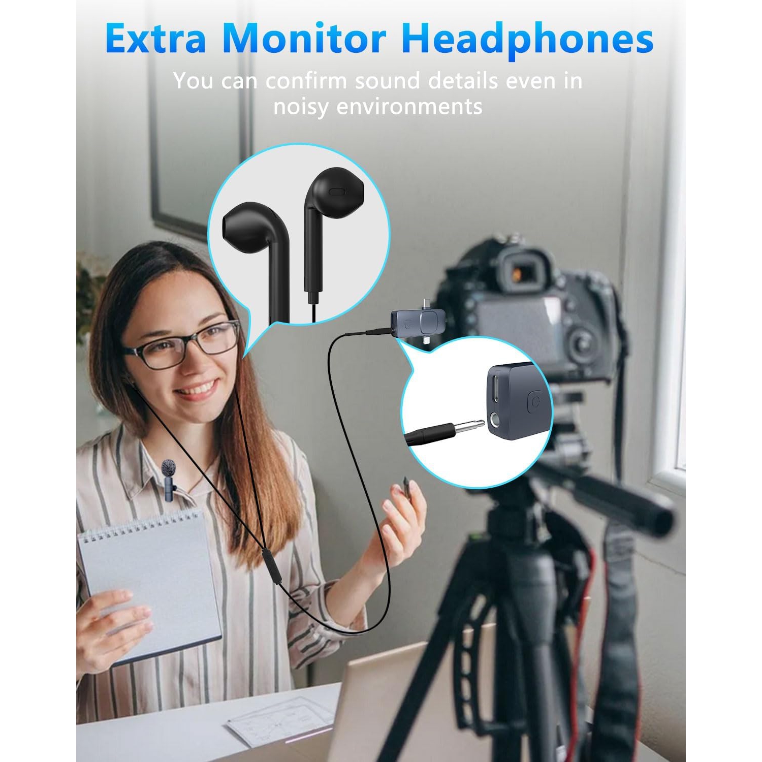 Micro-cravate sans fil 4-en-1 pour iPhone Android Phone, appareil photo, ordinateur, ordinateur portable Micro-cravate professionnel avec USB-C