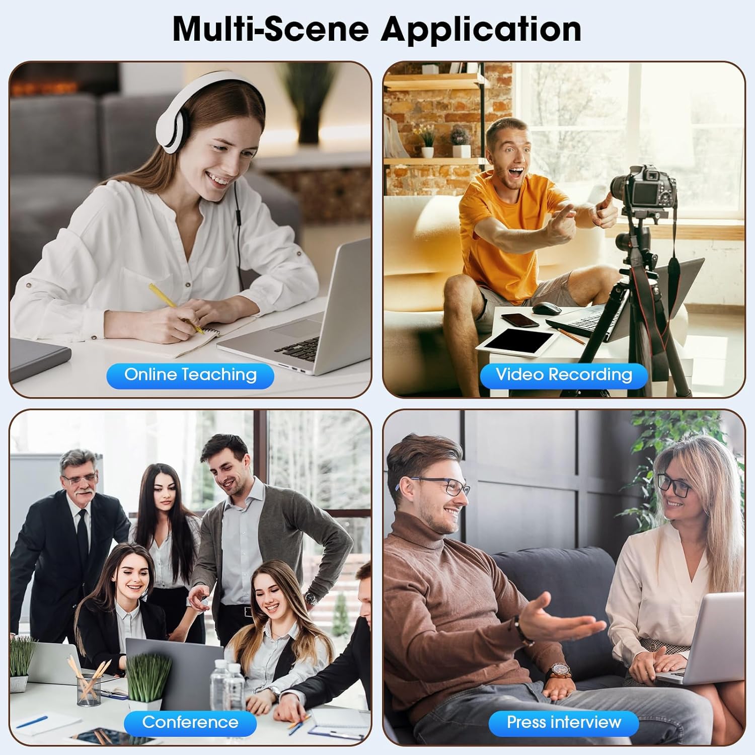 Micro-cravate sans fil 4-en-1 pour iPhone Android Phone, appareil photo, ordinateur, ordinateur portable Micro-cravate professionnel avec USB-C