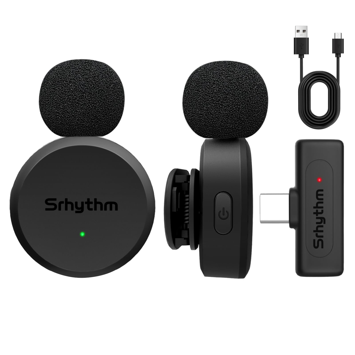 Srhythm M1 2 Pack Wireless Lavalier Microphones, Lapel Clip-on Microphone, Noise Cancellation, USB-C Output, 10H Playtime for Vlog,