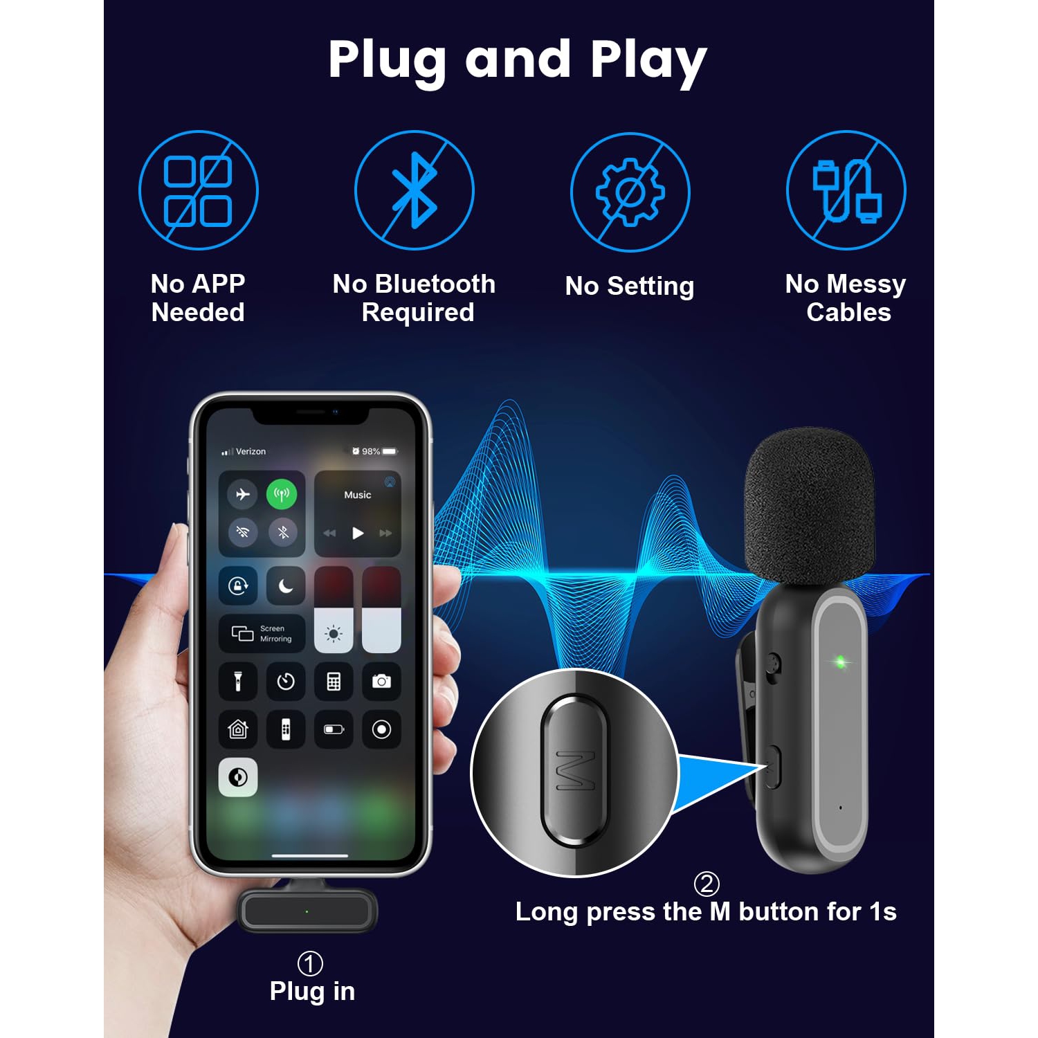 2 Pack Wireless Lavalier Microphone for iPhone iPad with Charging Case, Intelligent Noise Reduction Lapel Microphone, Plug and Play Clip on Mic for