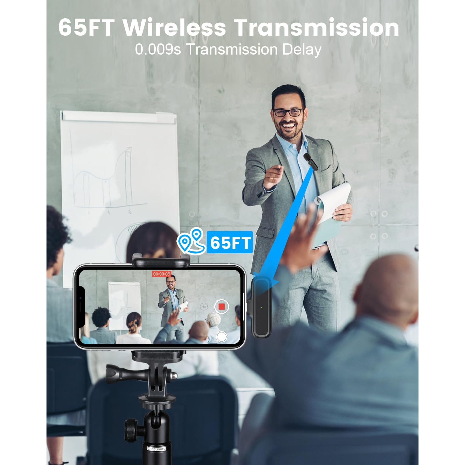 2 Pack Wireless Lavalier Microphone for iPhone iPad with Charging Case, Intelligent Noise Reduction Lapel Microphone, Plug and Play Clip on Mic for