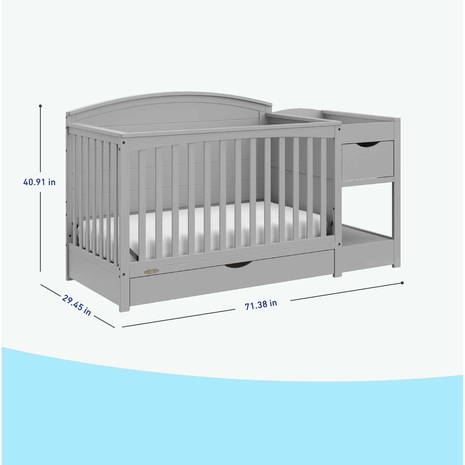 Graco Bellwood 5-in-1 Convertible Crib & Changing Table with Drawer - Pebble Grey
