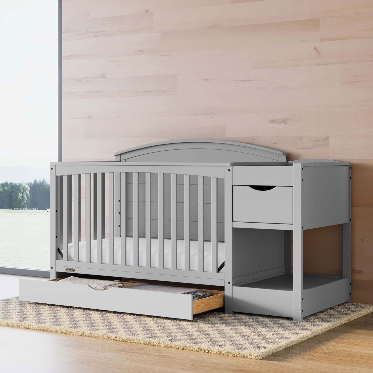 Graco Bellwood 5-in-1 Convertible Crib & Changing Table with Drawer - Pebble Grey
