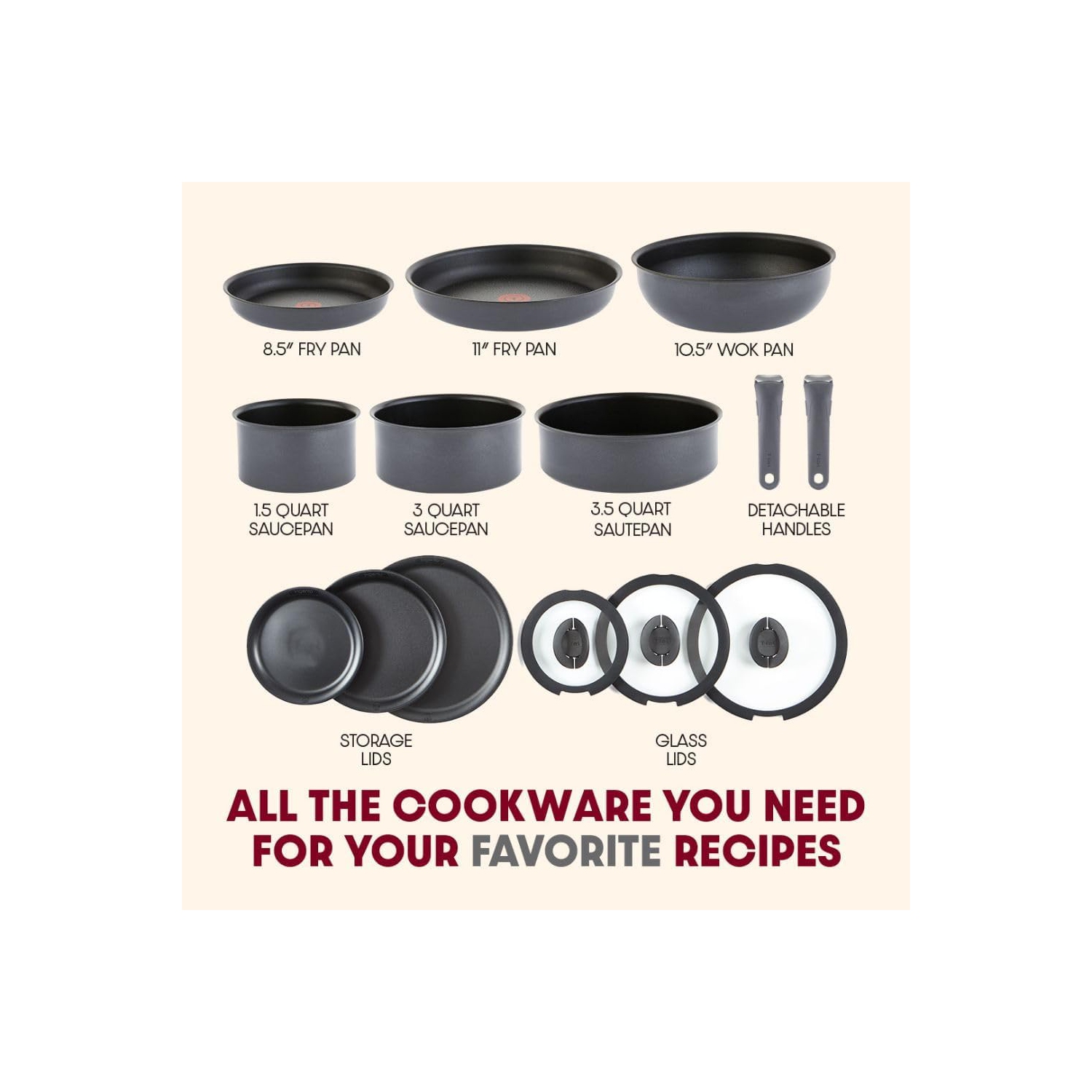 Batterie de cuisine antiadhésive T-fal Ingenio, four à induction, 14 pièces, batterie de cuisine 500F pièces, casseroles et poêles, four, gril, va au