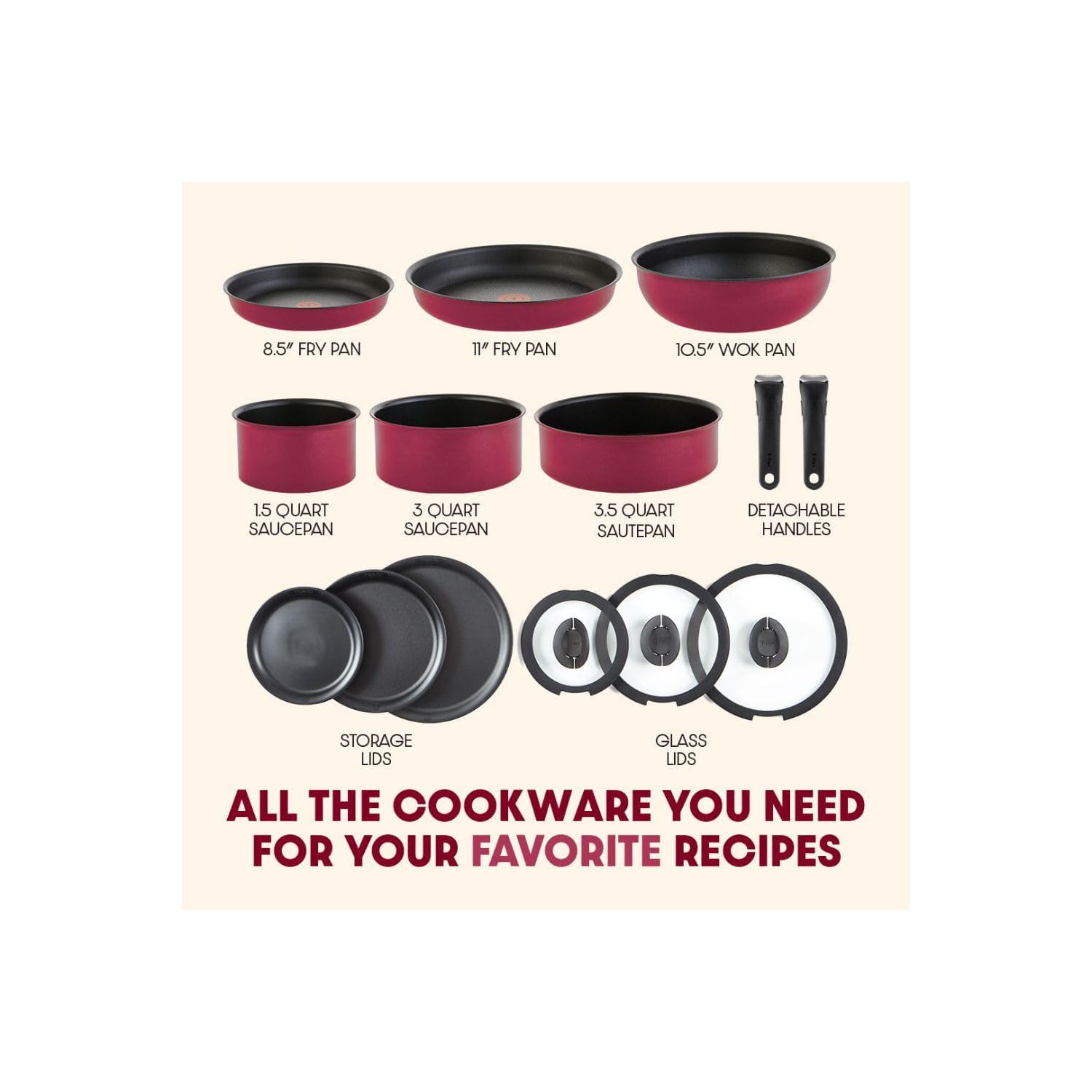 Batterie de cuisine antiadhésive T-fal Ingenio, four à induction, 14 pièces, batterie de cuisine 500F pièces, casseroles et poêles, four, gril, va au