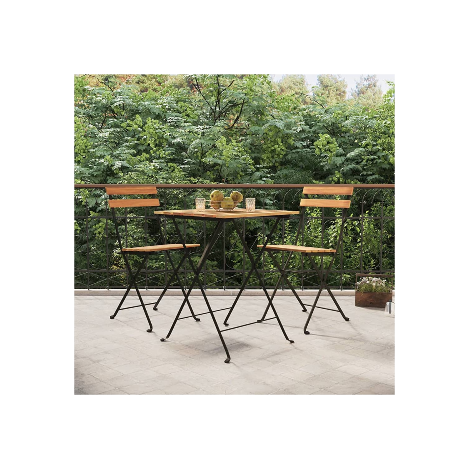 Ensemble bistro pliant de 3 pièces en teck massif et acier de vidaXL