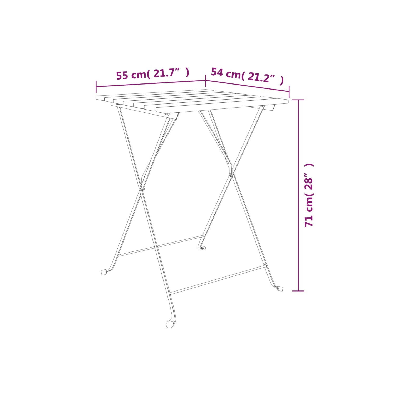 Ensemble bistro pliant de 3 pièces en teck massif et acier de vidaXL