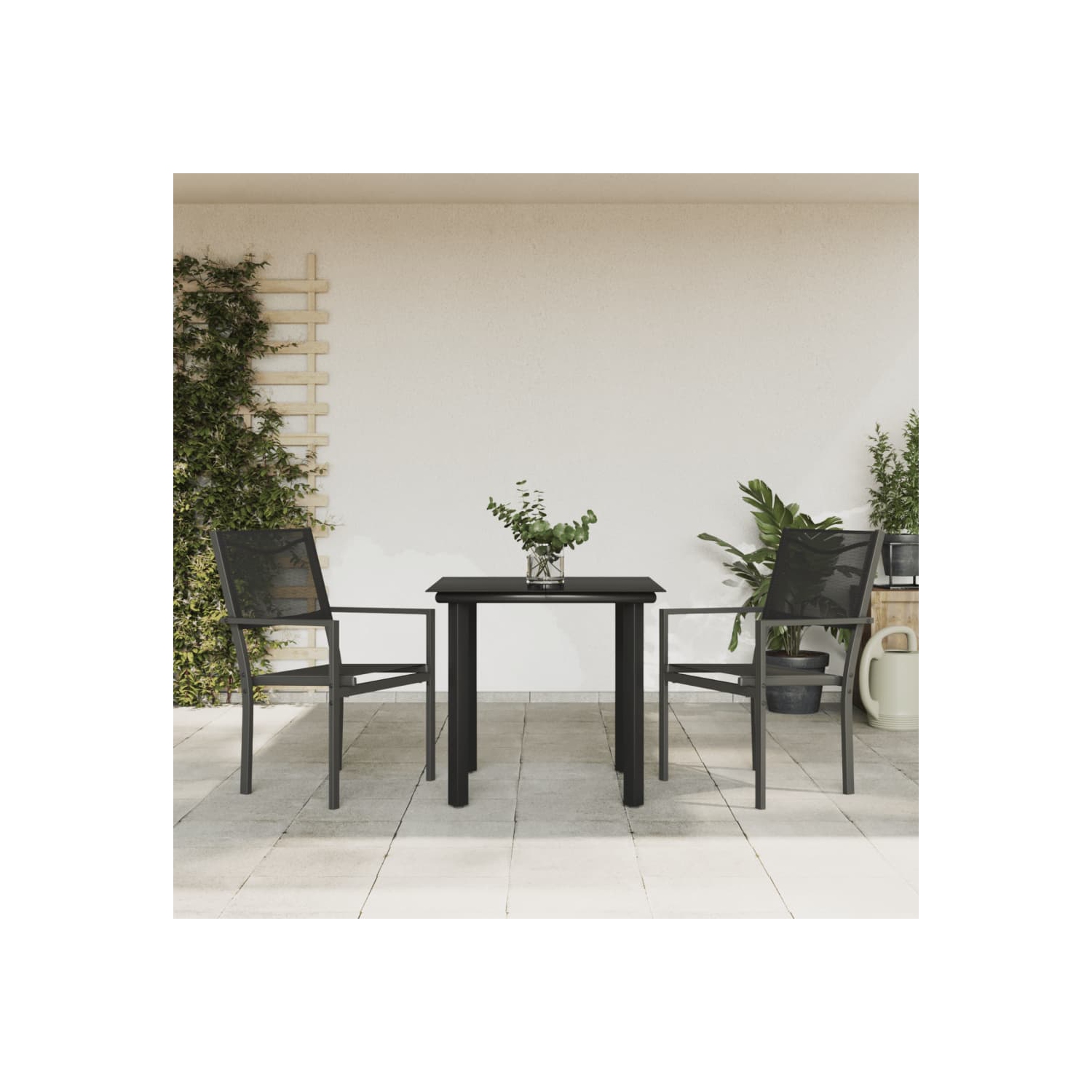 Ensemble de salle à manger de jardin de 3 pièces en acier noir et en textilène de vidaXL