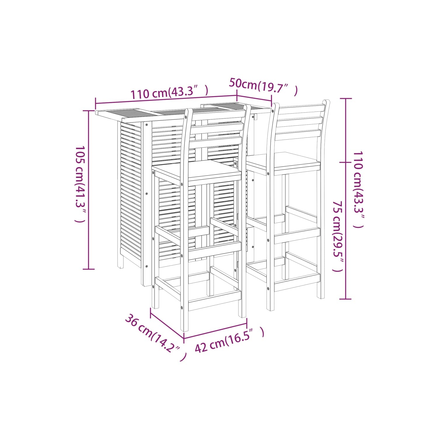 Ensemble de bar à jardin en bois d'acacia massif 3 pièces vidaXL