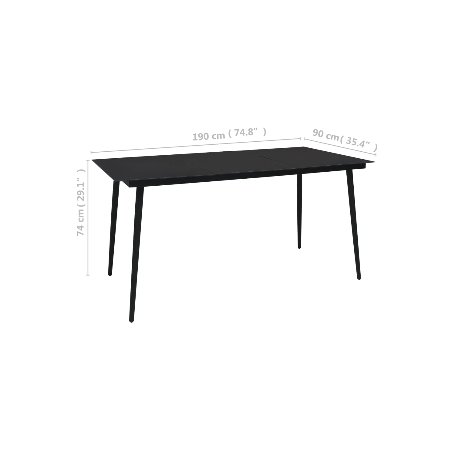 vidaXL Patio Dining Table Black 74.8"x35.4"x29.1" Steel and Glass