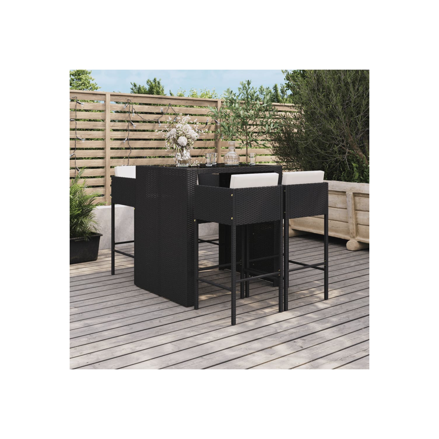 vidaXL 5 Piece Garden Bar Set with Cushions Black Poly Rattan