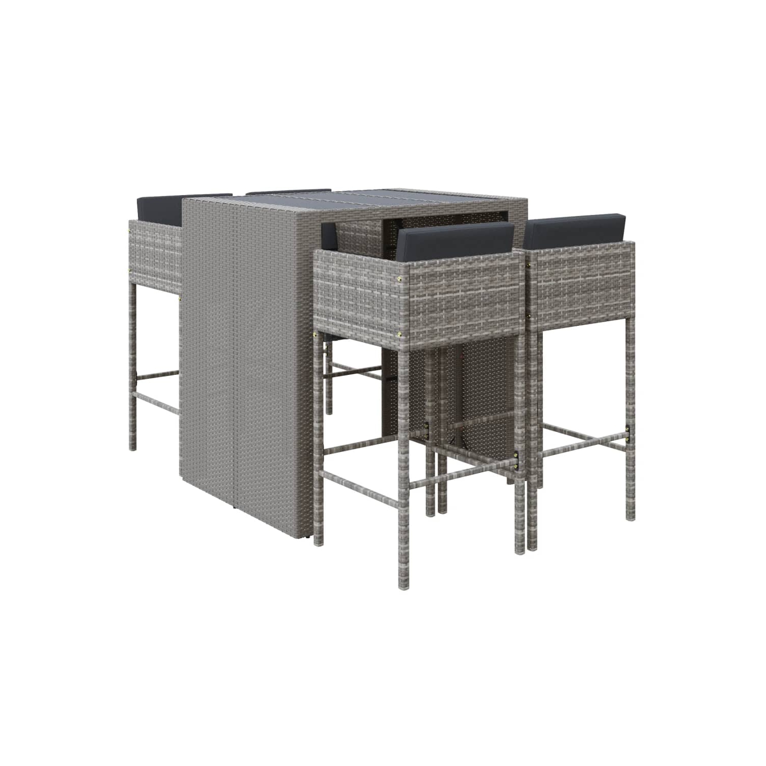 vidaXL 5 Piece Garden Bar Set with Cushions Grey Poly Rattan