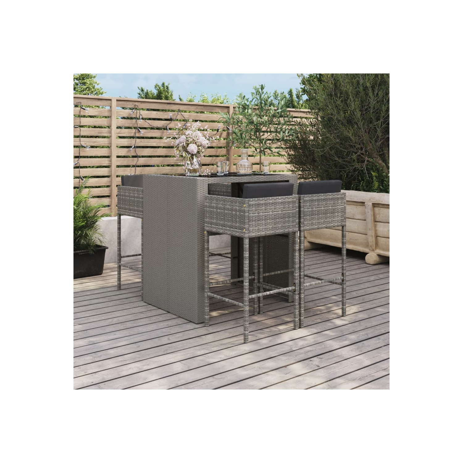 vidaXL 5 Piece Garden Bar Set with Cushions Grey Poly Rattan