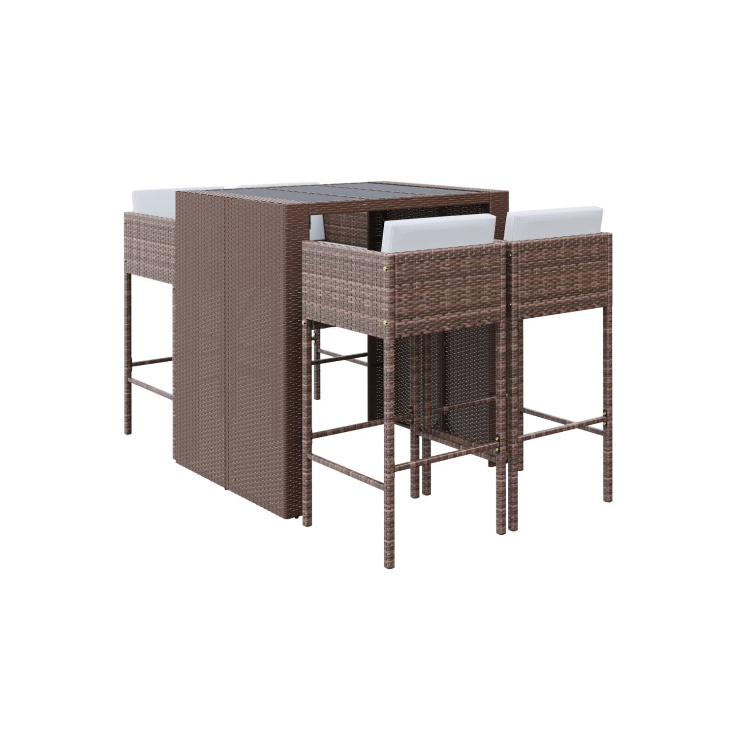 vidaXL 5 Piece Garden Bar Set with Cushions Brown Poly Rattan