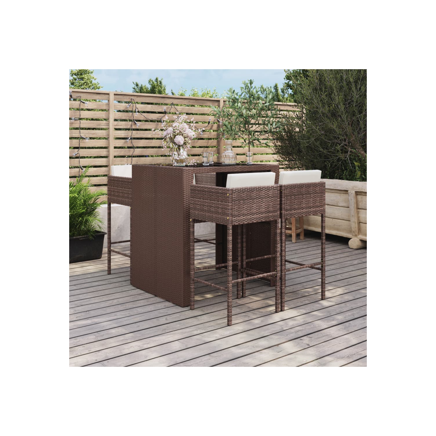 vidaXL 5 Piece Garden Bar Set with Cushions Brown Poly Rattan