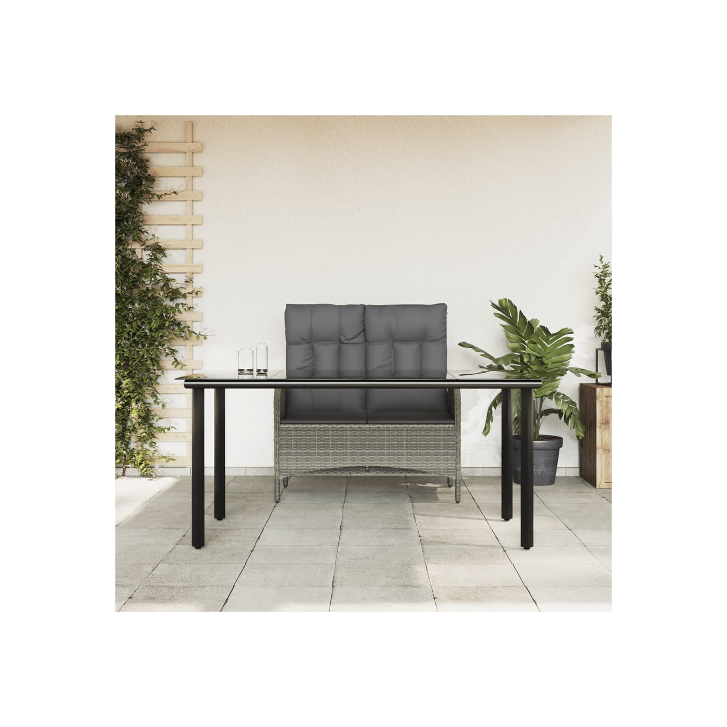 Ensemble de salle à manger de jardin de 2 pièces avec coussins en poly rotin gris