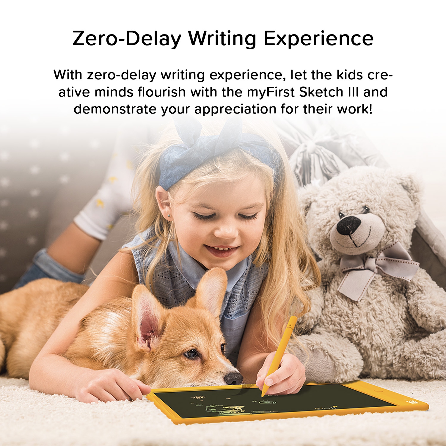 myFirst Sketch 3 - Kid's 10-inch LCD Writing Tablet, Colorful Doodle Pad Drawing Board, Educational Toddler Toy - Yellow