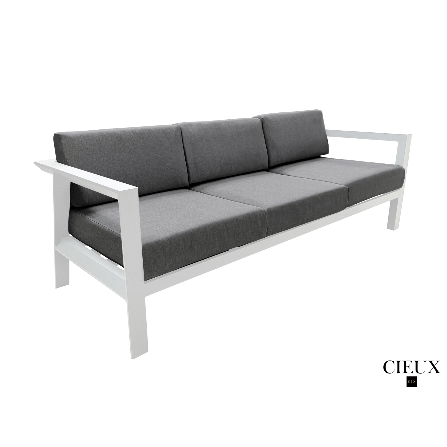 CIEUX Corsica Outdoor Patio Aluminum Metal Sofa Conversation Set in White with Sunbrella Cushions