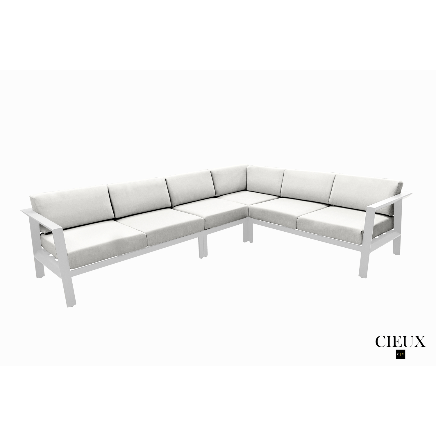 CIEUX Corsica Outdoor Patio Aluminum Metal L-Shaped Sectional Sofa in White with Sunbrella Cushions