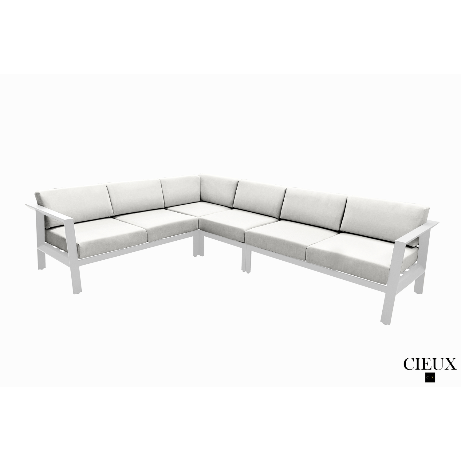 CIEUX Corsica Outdoor Patio Aluminum Metal L-Shaped Sectional Sofa in White with Sunbrella Cushions
