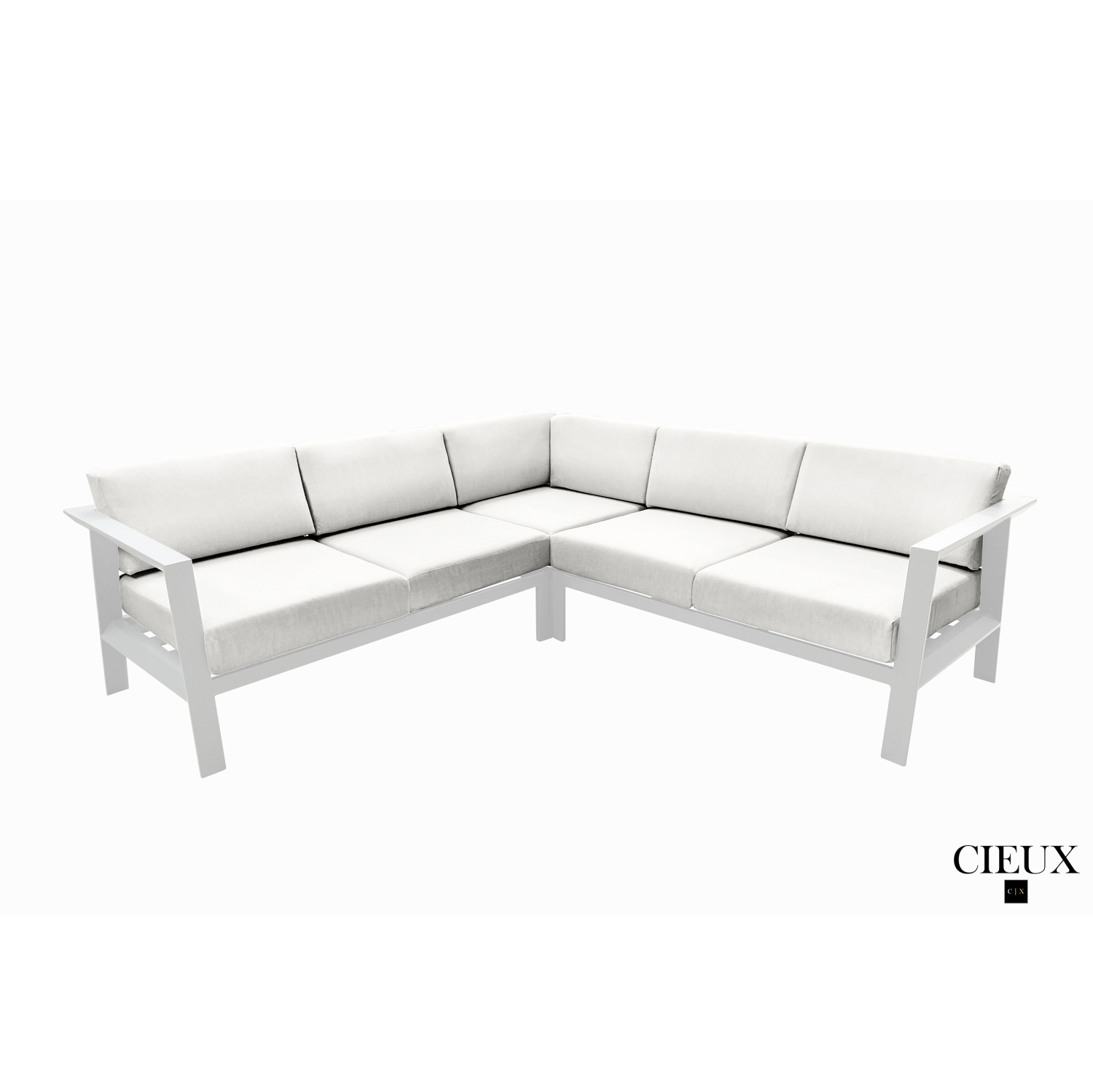 CIEUX Corsica Outdoor Patio Aluminum Metal Corner Sectional Sofa in White with Sunbrella Cushions
