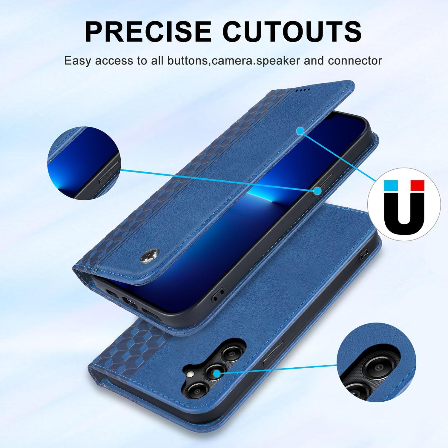 Étui folio rabat cuir pu Galaxy S24 5G Premium Samsung Galaxy S24 avec fentes carte support magnétique robuste étui souple TPU - Bleu