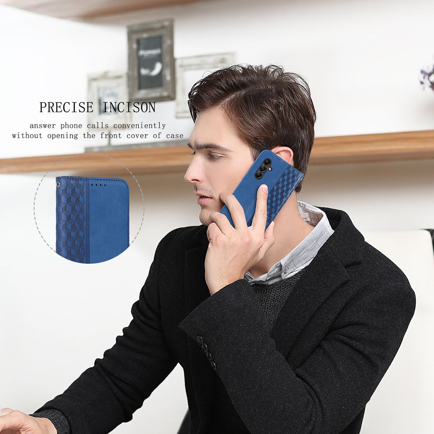 Étui folio rabat cuir pu Galaxy S24 5G Premium Samsung Galaxy S24 avec fentes carte support magnétique robuste étui souple TPU - Bleu