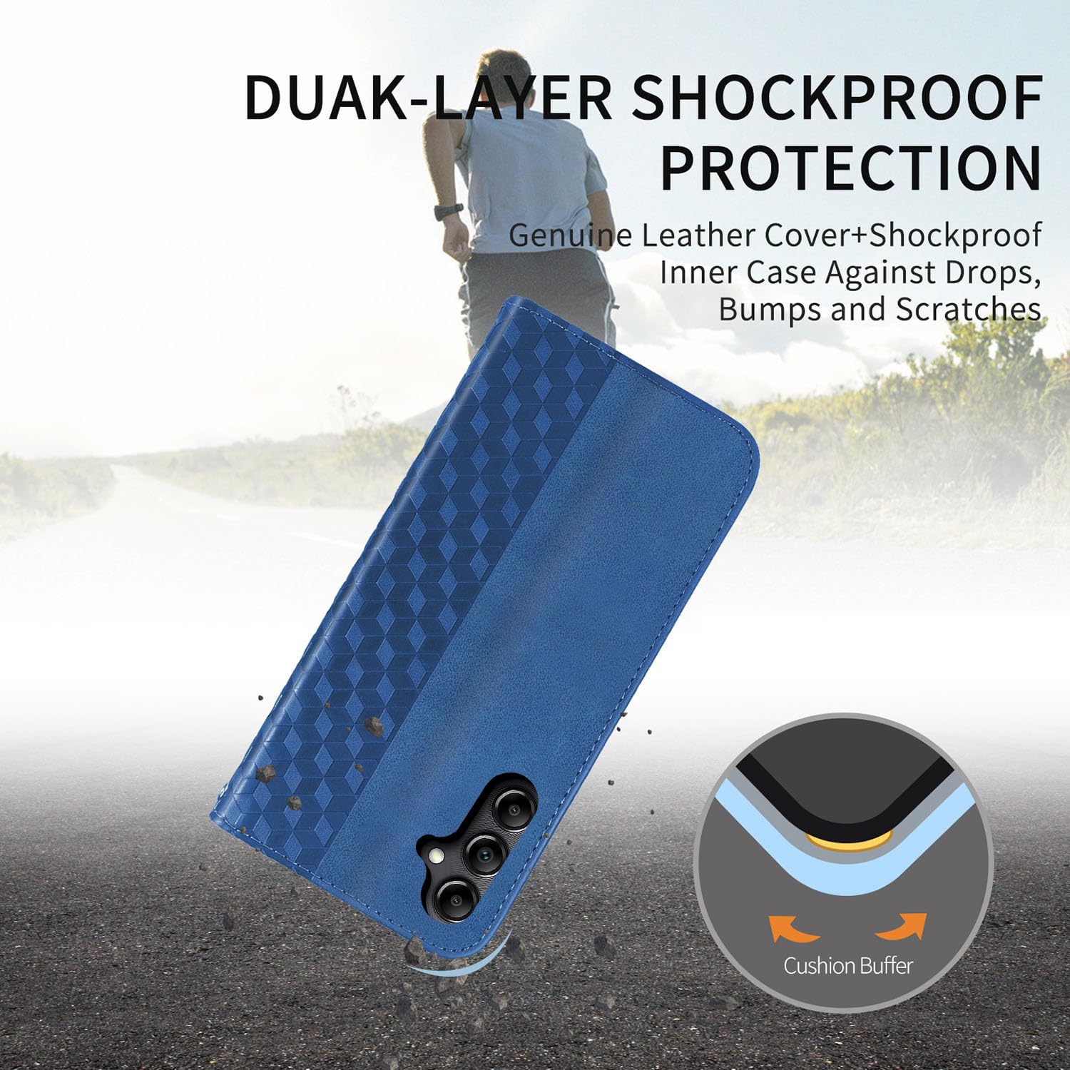 Étui folio rabat cuir pu Galaxy S24 5G Premium Samsung Galaxy S24 avec fentes carte support magnétique robuste étui souple TPU - Bleu