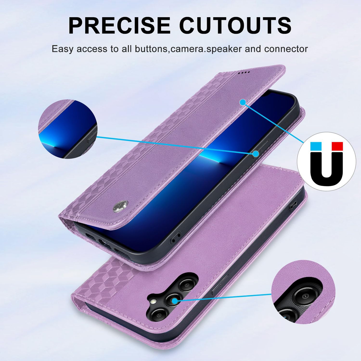 Étui folio rabat cuir pu Galaxy S24 5G Premium Samsung Galaxy S24 avec fentes carte support magnétique robuste étui souple TPU - Violet