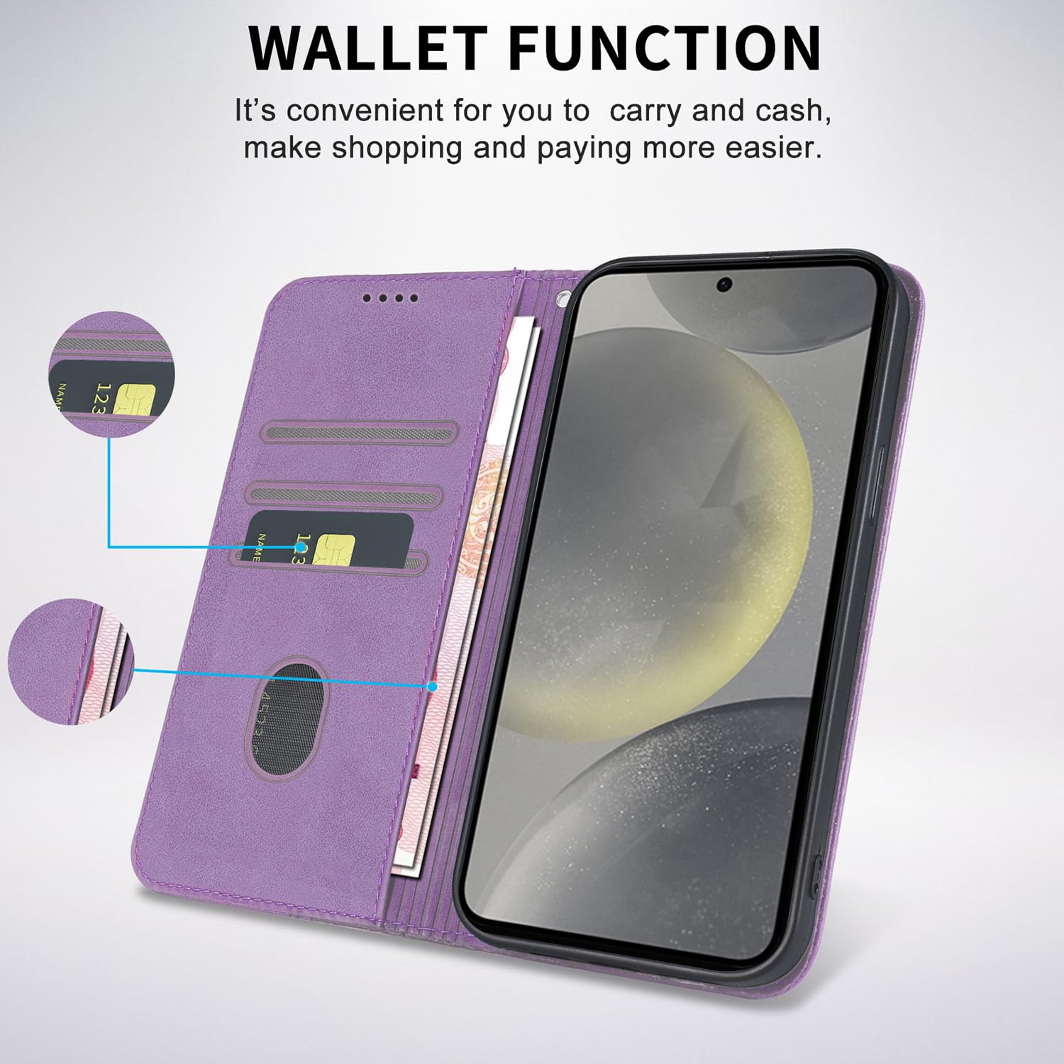 Étui folio rabat cuir pu Galaxy S24 5G Premium Samsung Galaxy S24 avec fentes carte support magnétique robuste étui souple TPU - Violet