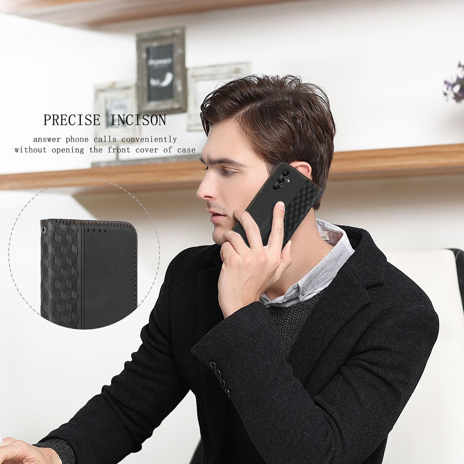 Étui folio rabat cuir pu Galaxy S24 5G Premium Samsung Galaxy S24 avec fentes pour cartes support magnétique robuste étui souple TPU - Noir