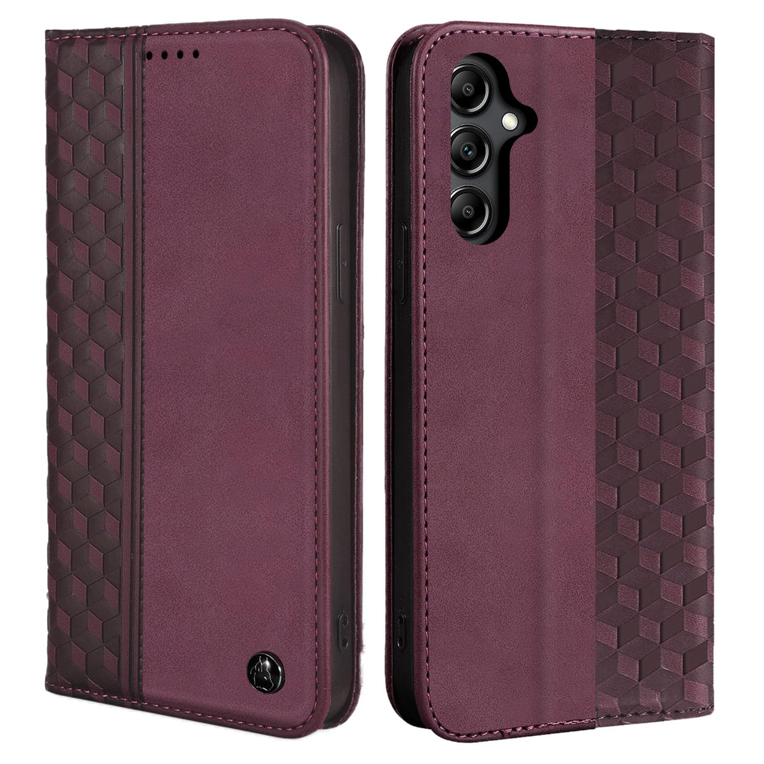 Étui folio rabat cuir pu Galaxy S24 5G Premium Samsung Galaxy S24 avec fentes pour cartes Support magnétique robuste étui souple en TPU - Rouge vin