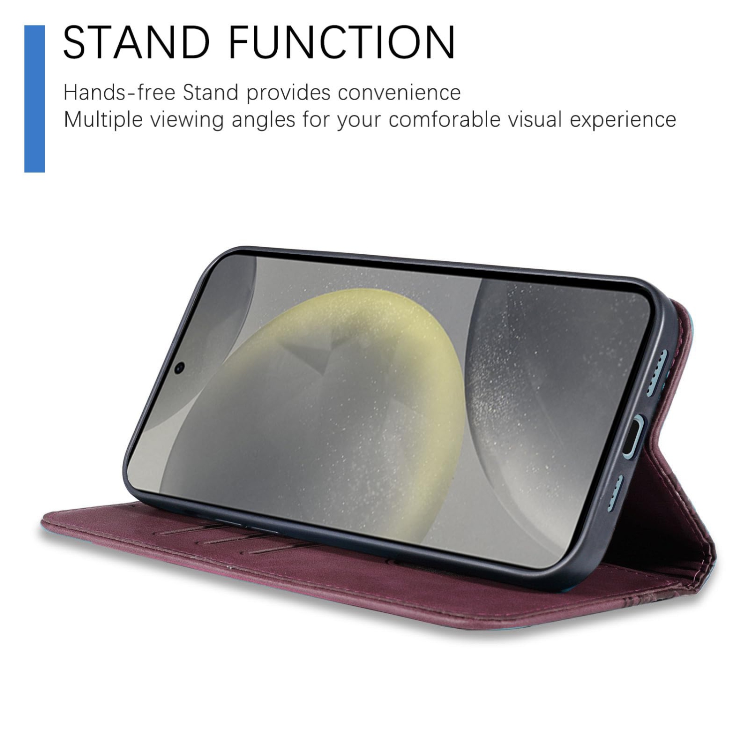 Étui folio rabat cuir pu Galaxy S24 5G Premium Samsung Galaxy S24 avec fentes pour cartes Support magnétique robuste étui souple en TPU - Rouge vin