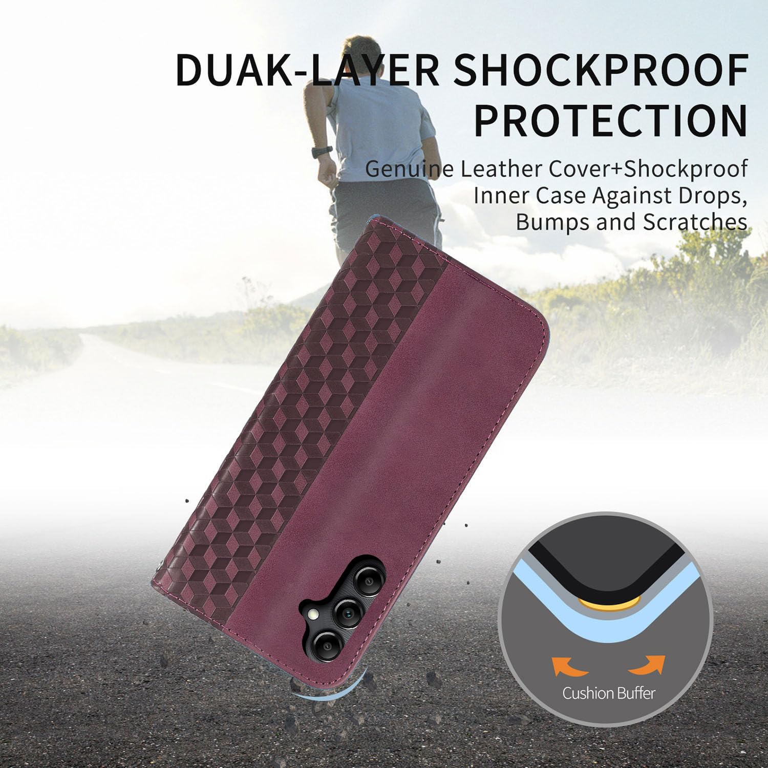 Étui folio rabat cuir pu Galaxy S24 5G Premium Samsung Galaxy S24 avec fentes pour cartes Support magnétique robuste étui souple en TPU - Rouge vin