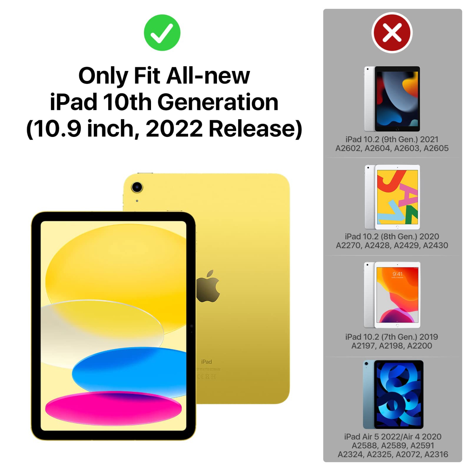 iPad 10th Generation Case with Pencil Holder,10.9", Built-in Screen Protector Clear Back, Stain Resistant Multi Angle Viewing Stand, Auto Wake/Sleep,