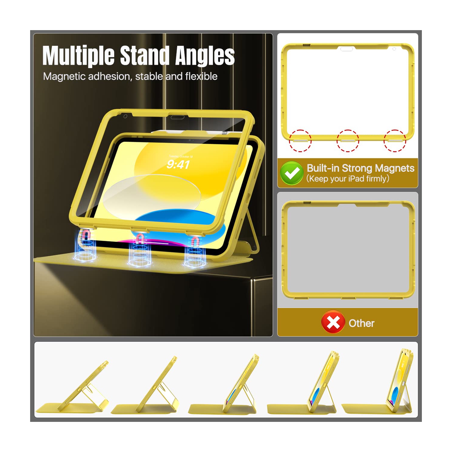 iPad 10th Generation Case with Pencil Holder,10.9", Built-in Screen Protector Clear Back, Stain Resistant Multi Angle Viewing Stand, Auto Wake/Sleep,