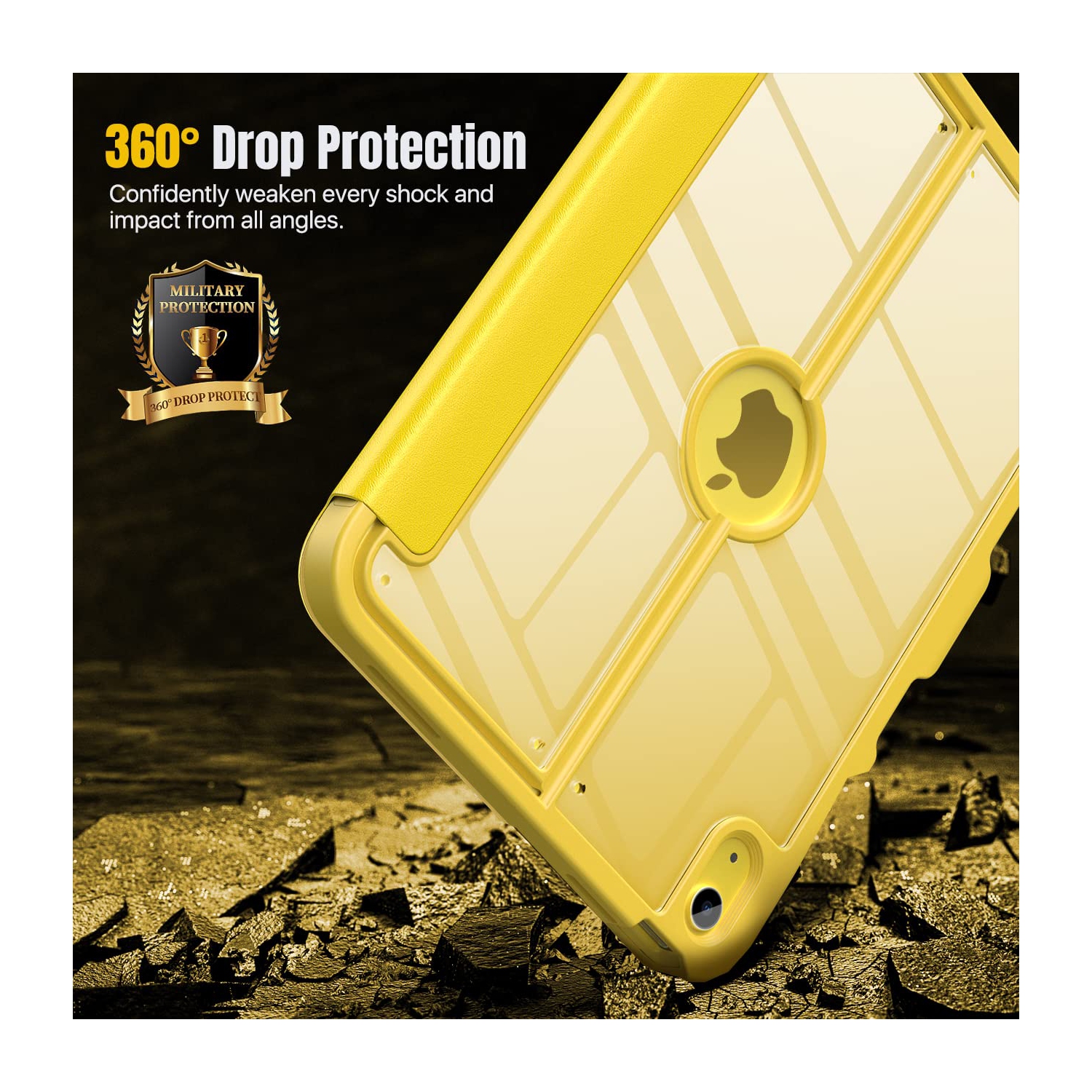 iPad 10th Generation Case with Pencil Holder,10.9", Built-in Screen Protector Clear Back, Stain Resistant Multi Angle Viewing Stand, Auto Wake/Sleep,