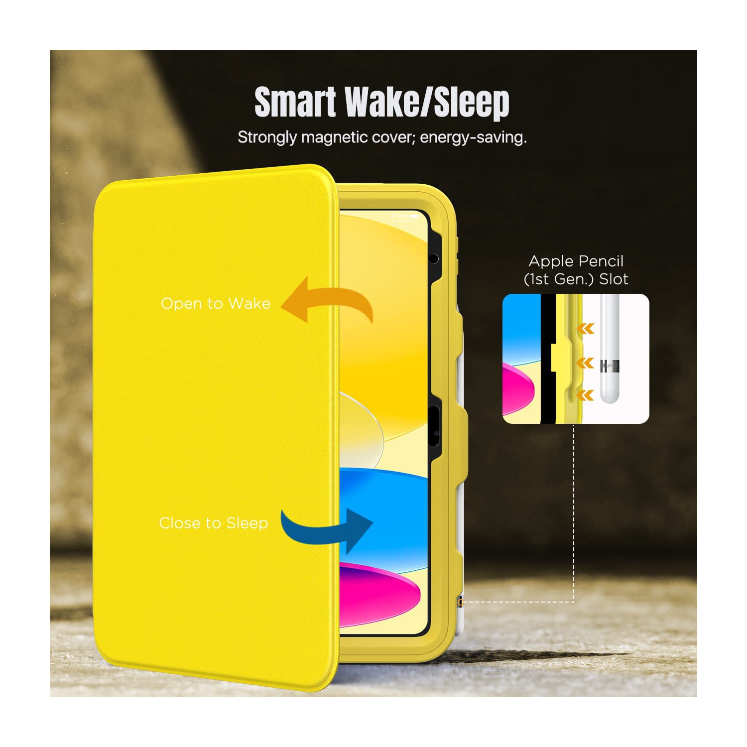 iPad 10th Generation Case with Pencil Holder,10.9", Built-in Screen Protector Clear Back, Stain Resistant Multi Angle Viewing Stand, Auto Wake/Sleep,