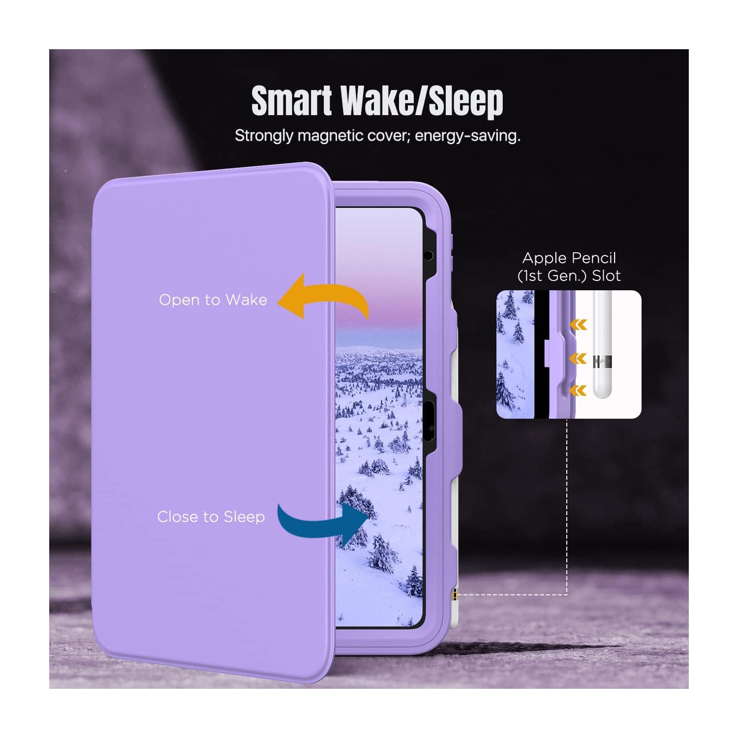 iPad 10th génération avec porte-crayon, protecteur d'écran intégré résistant aux taches, support de visionnement multiangle, auto Wake/Sleep, violet