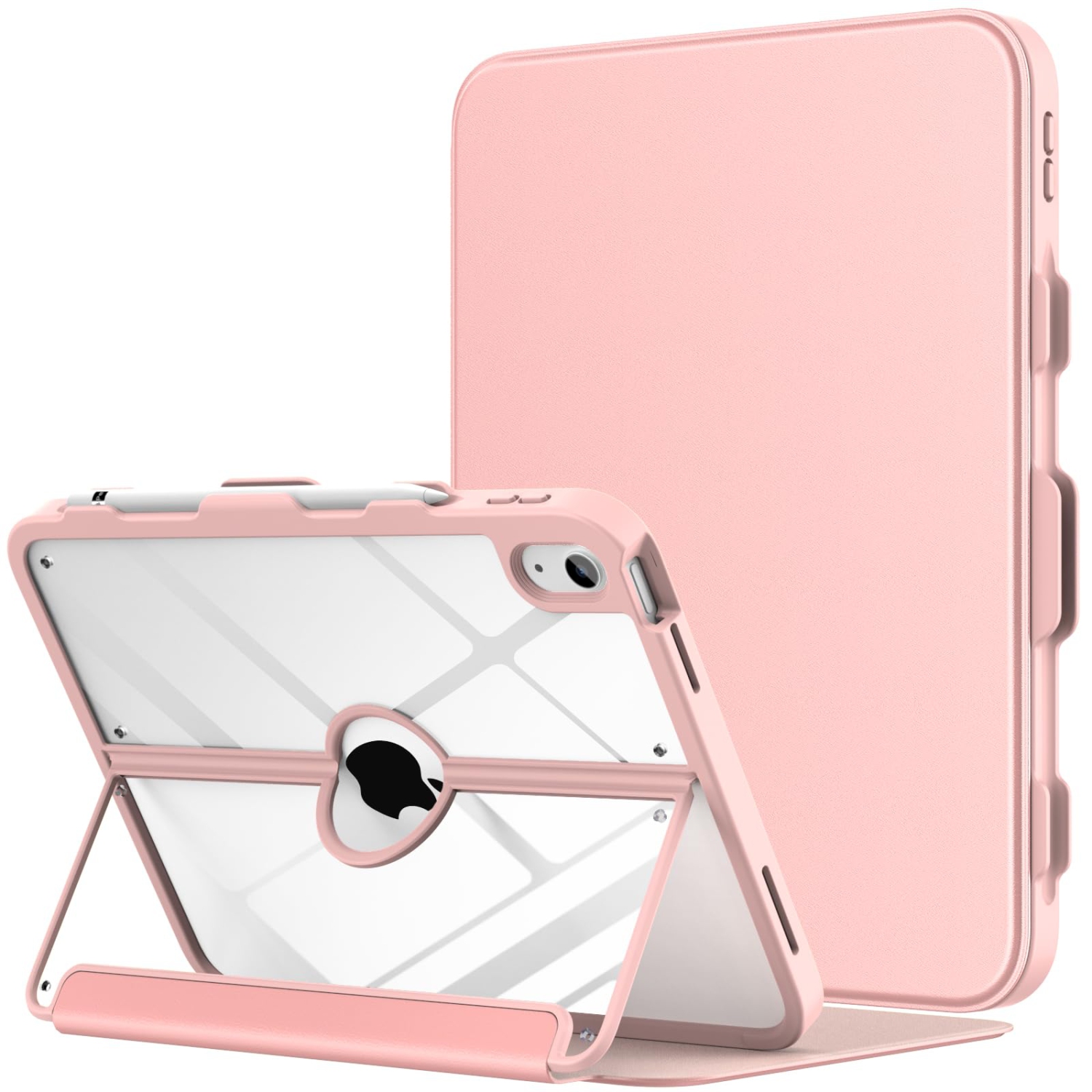 iPad 10th Generation Case with Pencil Holder,10.9", Built-in Screen Protector Clear Back, Multi Angle Viewing Stand, Auto Wake/Sleep, Rose Gold