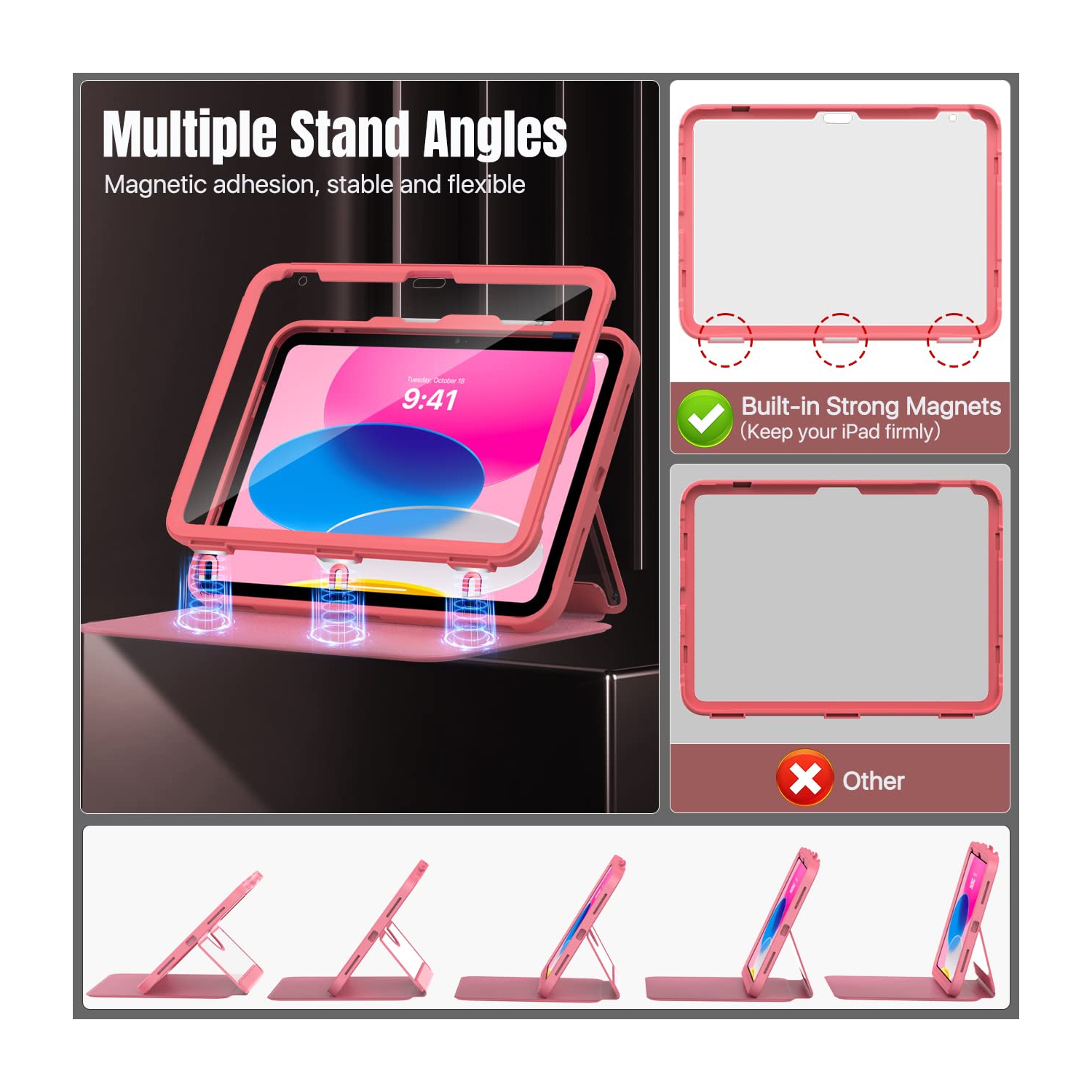 iPad 10th Generation Case with Pencil Holder, Built-in Screen Protector Clear Back, Stain Resistant Multi Angle Viewing Stand, Auto Wake/Sleep,