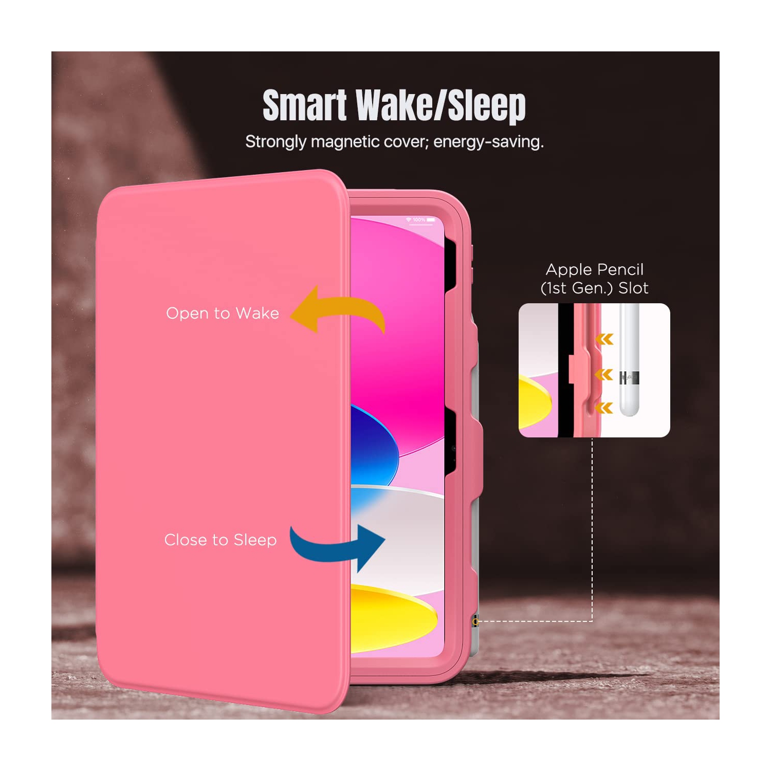 iPad 10th Generation Case with Pencil Holder, Built-in Screen Protector Clear Back, Stain Resistant Multi Angle Viewing Stand, Auto Wake/Sleep,