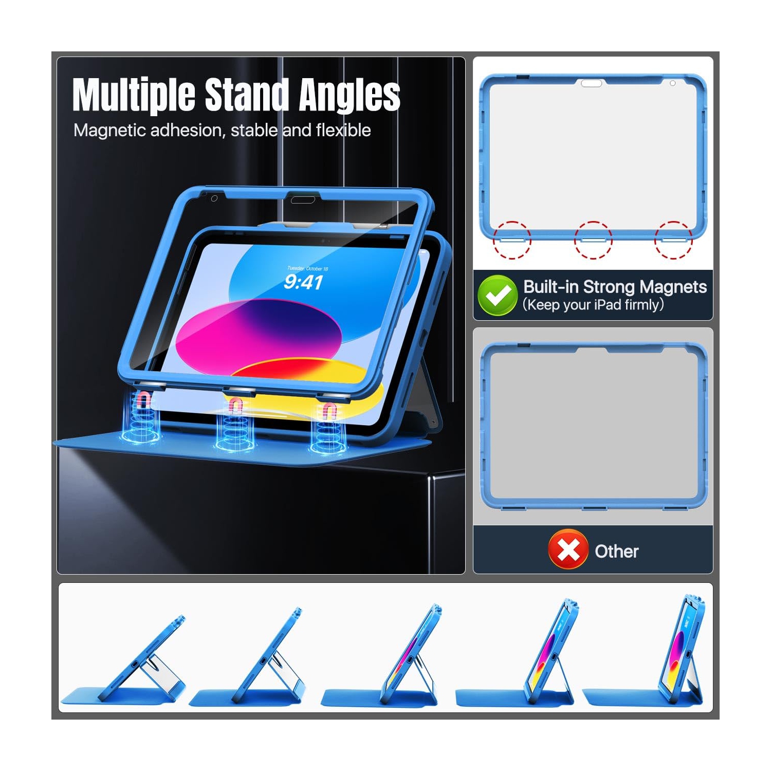 iPad 10th Generation Case with Pencil Holder,10.9", Built-in Screen Protector Clear Back, Stain Resistant Multi Angle Viewing Stand, Auto Wake/Sleep,