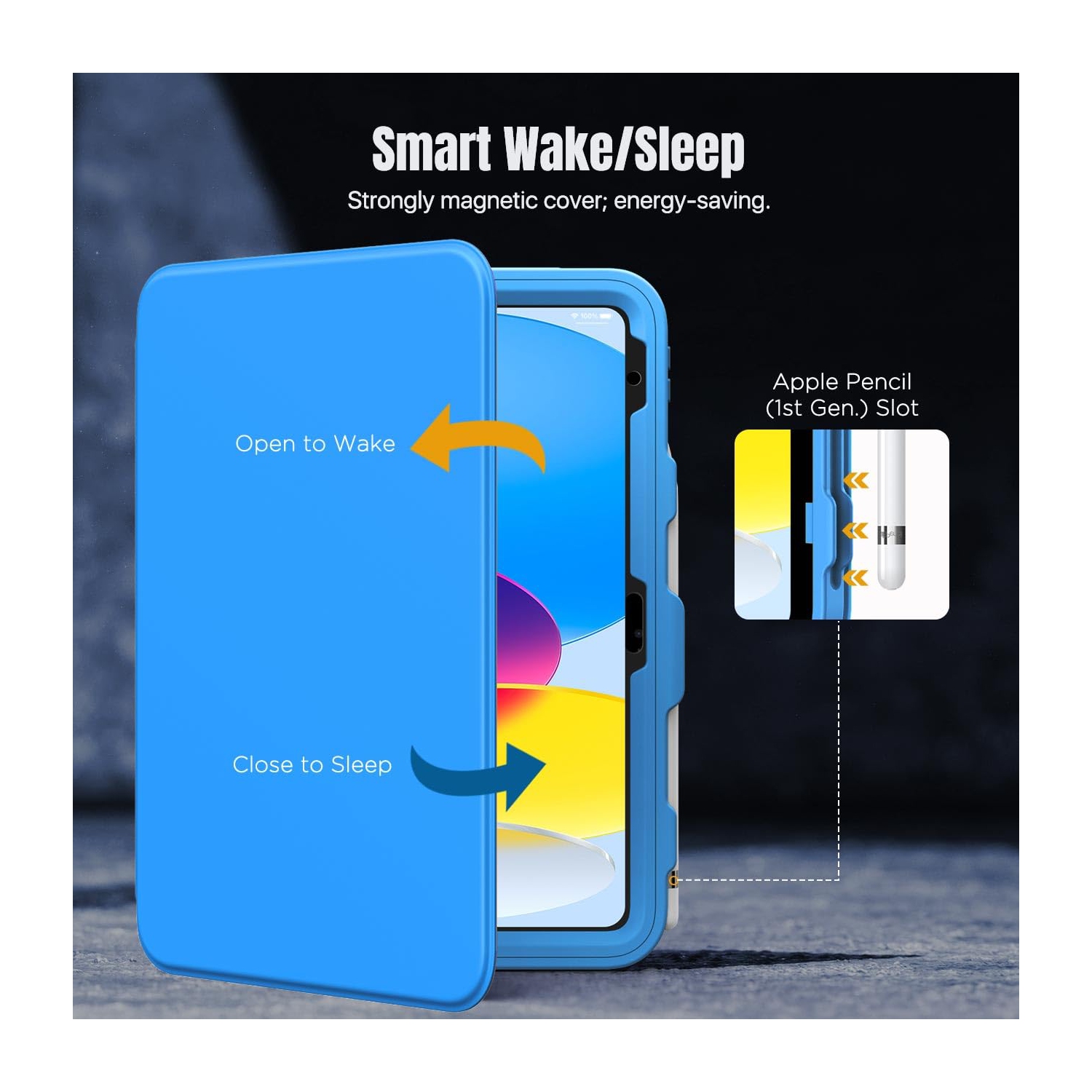 iPad 10th Generation Case with Pencil Holder,10.9", Built-in Screen Protector Clear Back, Stain Resistant Multi Angle Viewing Stand, Auto Wake/Sleep,