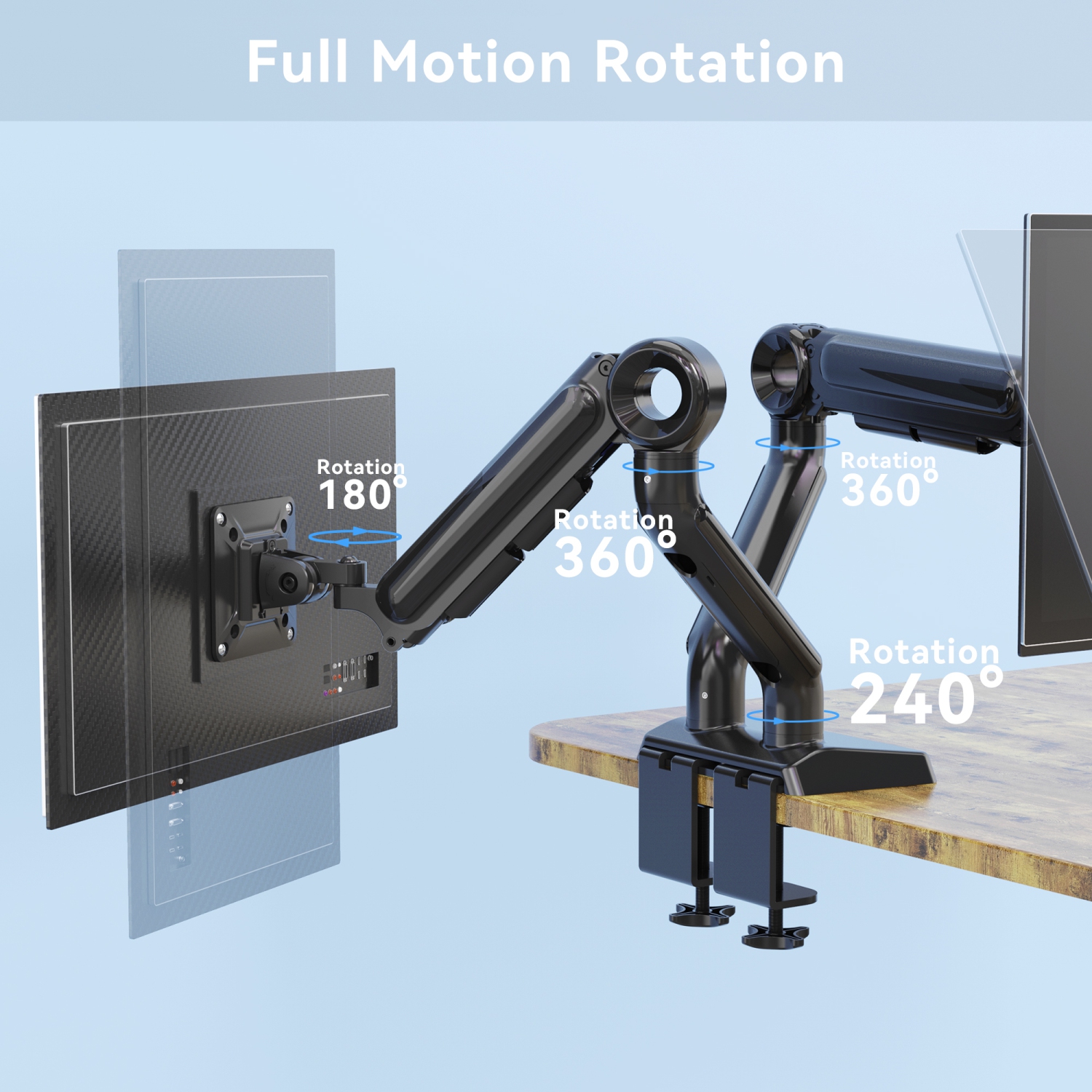 Refurbished - SHOPPINGALL Heavy Duty Dual Monitor Mount for 13 to 35 inch VESA Compatible Screens, Each Pneumatic Gas Spring Arm Supports up to