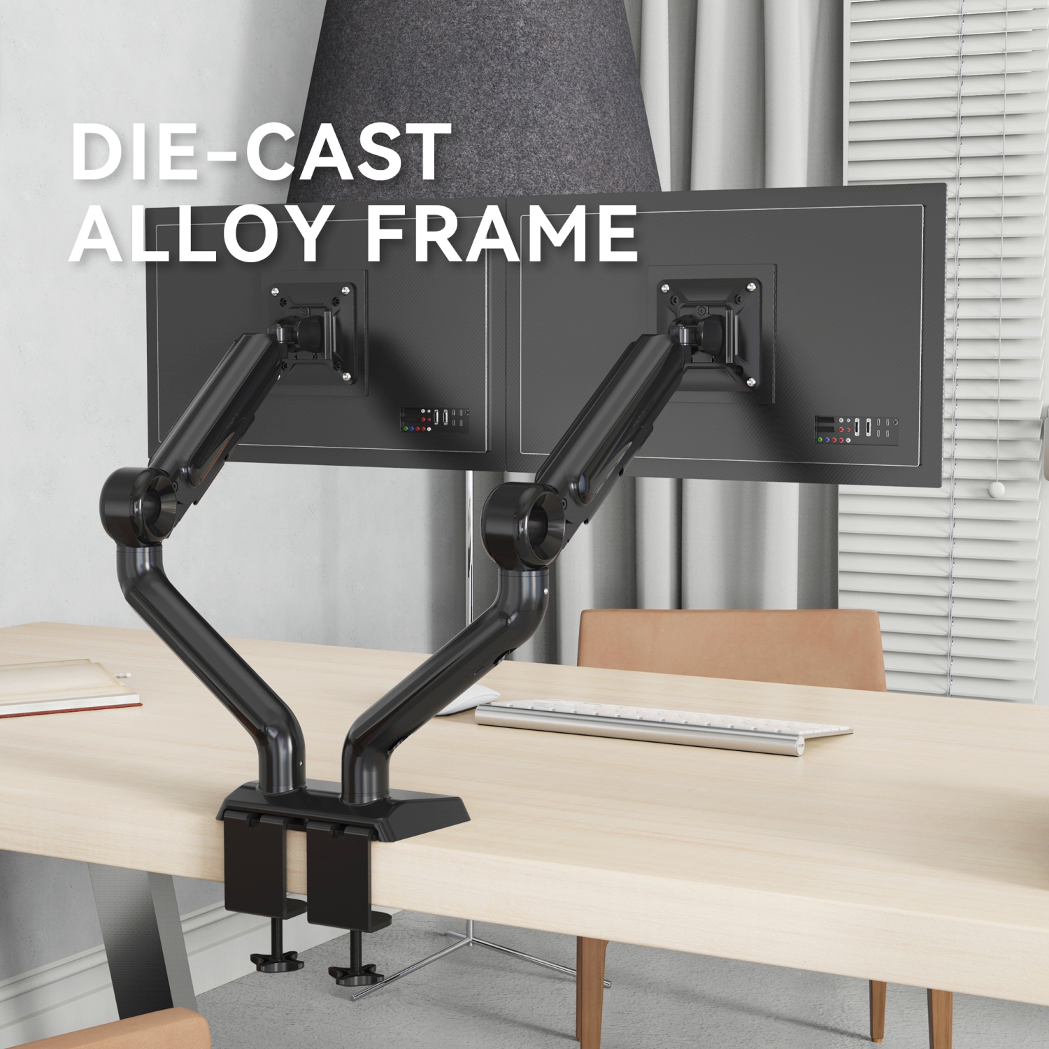 Refurbished - SHOPPINGALL Heavy Duty Dual Monitor Mount for 13 to 35 inch VESA Compatible Screens, Each Pneumatic Gas Spring Arm Supports up to