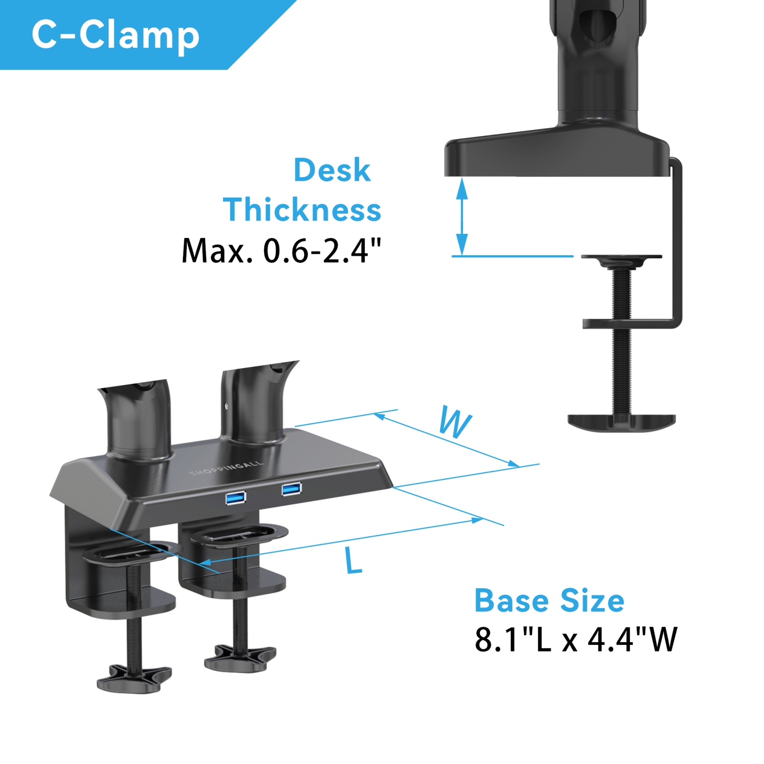 Refurbished - SHOPPINGALL Heavy Duty Dual Monitor Mount for 13 to 35 inch VESA Compatible Screens, Each Pneumatic Gas Spring Arm Supports up to